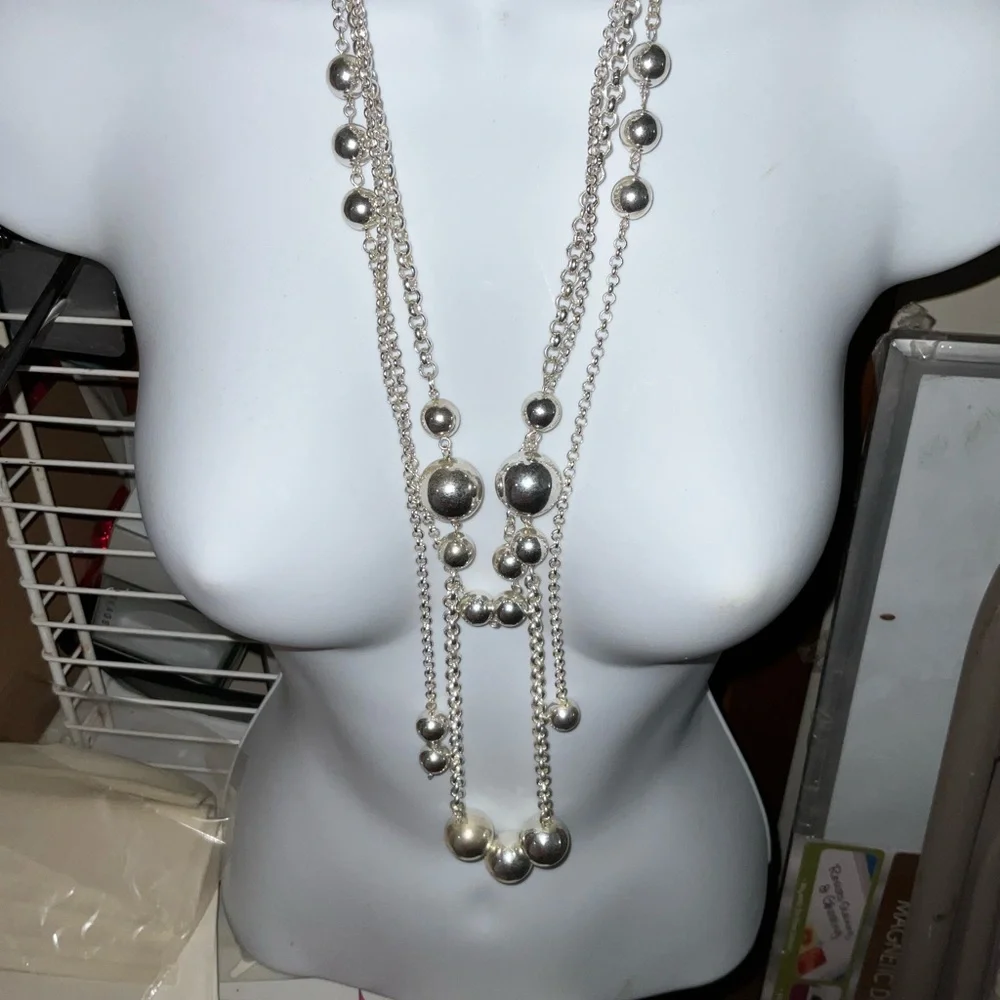 Elegant Silver long beaded multi layer Necklace new old stock - Picture 2 of 4